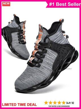 Kaximd Steel Toe Sneakers Mid Cut Work Boots Safety Shoes Men Women